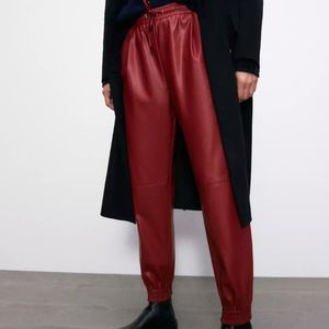 Zara red faux leather jogger pants